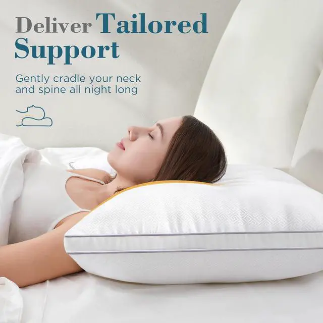 Alt view image 3 of 7 - Pillows Queen Size Set of 2 Hotel Quality Down Alternative Gusseted Bed Pillows for Side Back or Stomach Sleepers White