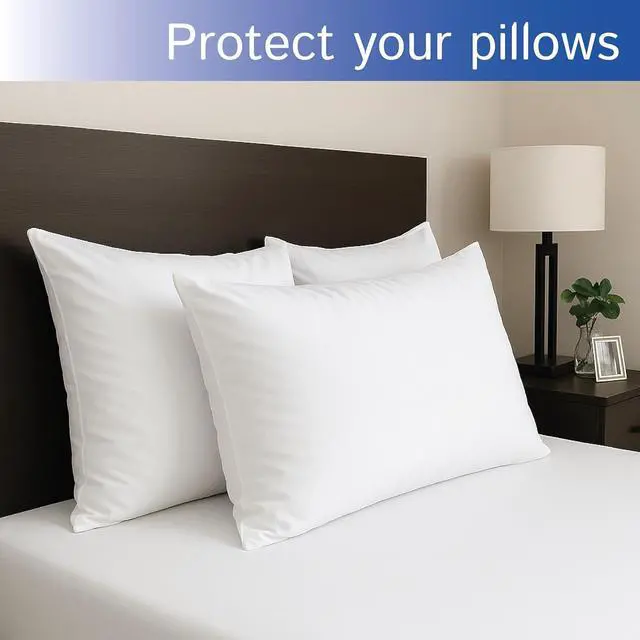 Alt view image 4 of 7 - Queen Size Waterproof Pillow Protectors (Set of 2)  Zippered Hypoallergenic Pillowcase Cover Allergen Dust Proof Encasement