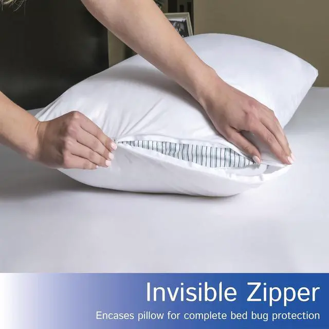 Alt view image 6 of 7 - Queen Size Waterproof Pillow Protectors (Set of 2)  Zippered Hypoallergenic Pillowcase Cover Allergen Dust Proof Encasement