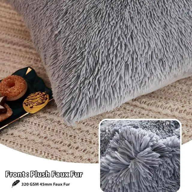 Alt view image 3 of 7 - 2 Pack Faux Fur Pillow Shams Shaggy Plush Home Decorative Luxury Series Super Soft Furry Pillow Case with Zipper Closure for Home Sofa Couch Decoration Standard (Gray 20x26)
