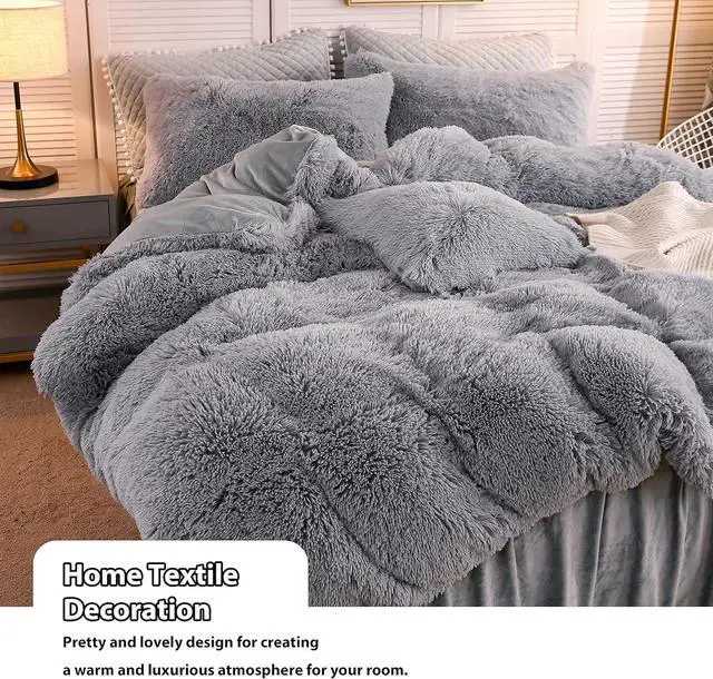 Alt view image 6 of 7 - 2 Pack Faux Fur Pillow Shams Shaggy Plush Home Decorative Luxury Series Super Soft Furry Pillow Case with Zipper Closure for Home Sofa Couch Decoration Standard (Gray 20x26)