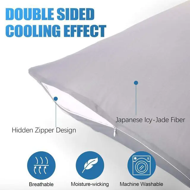 Alt view image 2 of 6 - Cooling Pillow Cases Only Standard Size Set of 2 with Double Sided Cold Moisture Wicking Pillow Cases with Hidden Zipper Japanese Cold Tech Pillow Case Protectors for HotSleepers and NightSweats