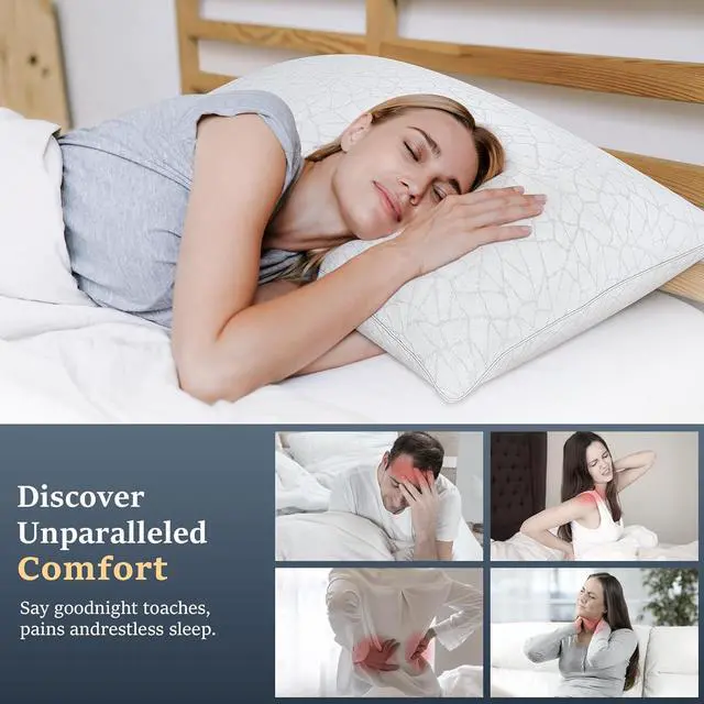 Alt view image 2 of 7 - Cooling Bed Pillows Queen Size - Premium Down Alternative Pillows Set of 2 for Side Back and Stomach Sleepers Hotel Quality Fluffy Soft Microfiber Fill Breathable Skin-Friendly