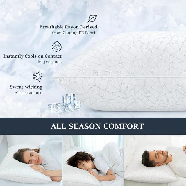 Alt view image 3 of 7 - Cooling Bed Pillows Queen Size - Premium Down Alternative Pillows Set of 2 for Side Back and Stomach Sleepers Hotel Quality Fluffy Soft Microfiber Fill Breathable Skin-Friendly