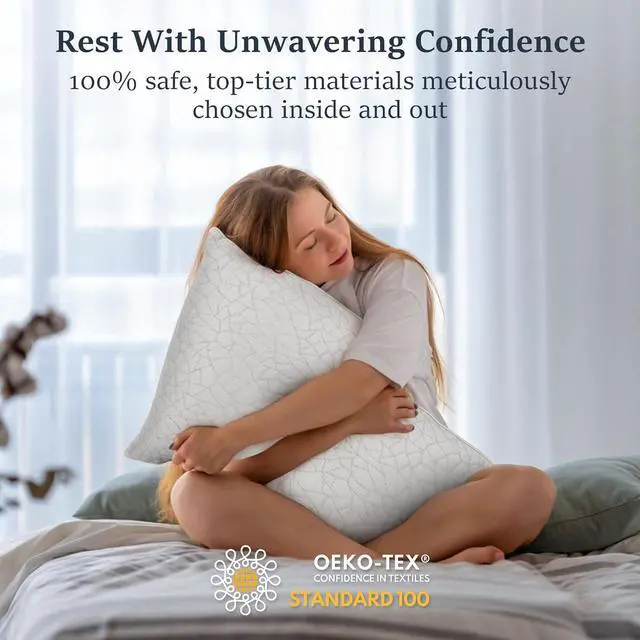 Alt view image 6 of 7 - Cooling Bed Pillows Queen Size - Premium Down Alternative Pillows Set of 2 for Side Back and Stomach Sleepers Hotel Quality Fluffy Soft Microfiber Fill Breathable Skin-Friendly