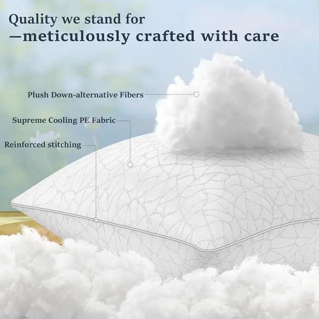 Alt view image 5 of 7 - Cooling Bed Pillows Queen Size - Premium Down Alternative Pillows Set of 2 for Side Back and Stomach Sleepers Hotel Quality Fluffy Soft Microfiber Fill Breathable Skin-Friendly