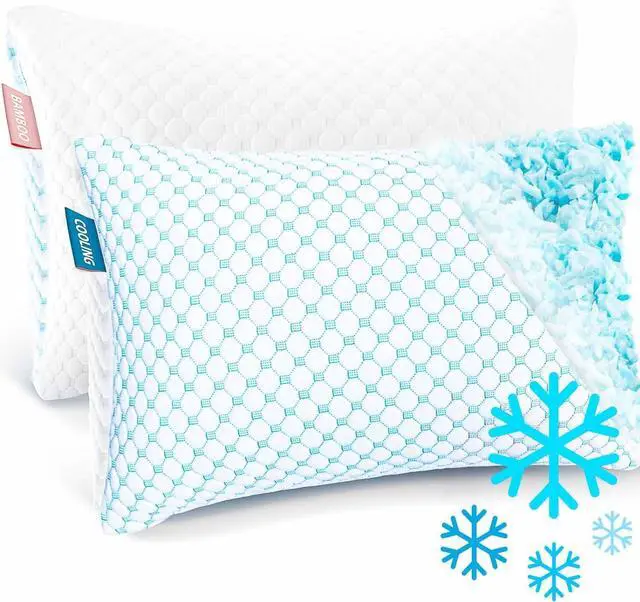Main image of Cooling Pillow for Sleeping 2 Pack Luxury Shredded Memory Foam Pillows Queen Size Set of 2 Adjustable Cold Gel Pillows for Hot Sleepers Supportive Cool Pillow for Side Back Stomach Sleepers