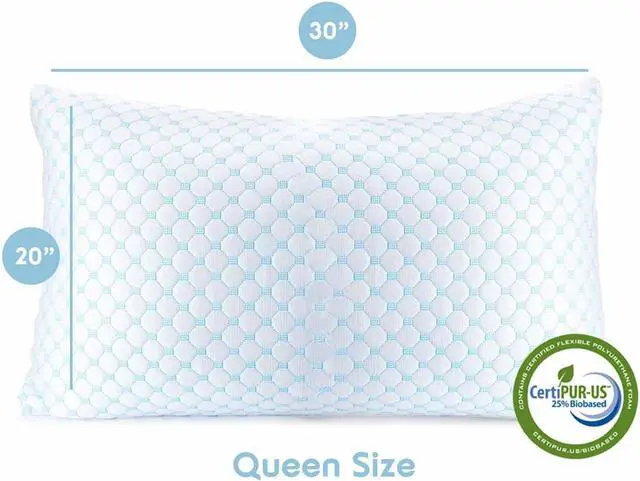 Alt view image 2 of 7 - Cooling Pillow for Sleeping 2 Pack Luxury Shredded Memory Foam Pillows Queen Size Set of 2 Adjustable Cold Gel Pillows for Hot Sleepers Supportive Cool Pillow for Side Back Stomach Sleepers