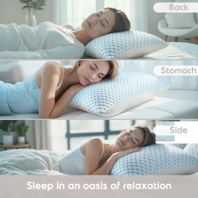 Alt view image 5 of 7 - Cooling Pillow for Sleeping 2 Pack Luxury Shredded Memory Foam Pillows Queen Size Set of 2 Adjustable Cold Gel Pillows for Hot Sleepers Supportive Cool Pillow for Side Back Stomach Sleepers