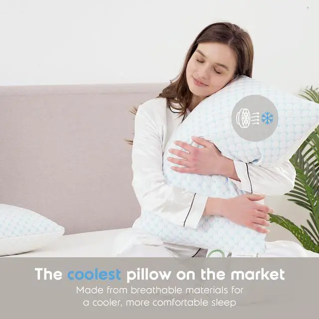 Alt view image 6 of 7 - Cooling Pillow for Sleeping 2 Pack Luxury Shredded Memory Foam Pillows Queen Size Set of 2 Adjustable Cold Gel Pillows for Hot Sleepers Supportive Cool Pillow for Side Back Stomach Sleepers