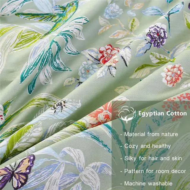 Alt view image 6 of 7 - 100% Cotton Pillowcases Set of 2 Queen Size Floral Printed Butterfly Pillow Cases Soft Breathable Cooling Pillowcase Decorative Pillow Cover (Queen 20x30 Inches Green Flowers)