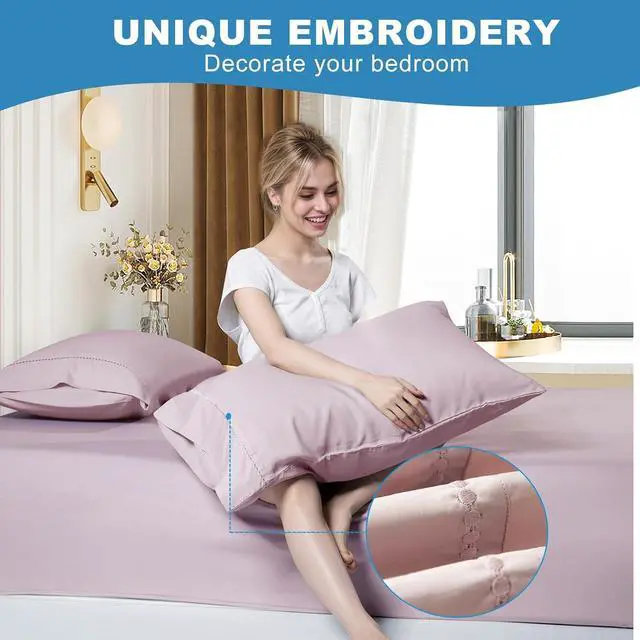 Alt view image 3 of 7 - Cooling Pillow Cases Set of 2 King Size Cool Pillowcases for Hair Skin and Hot Sleepers Soft Silky Summer Pillow Cover with Envelope Closure Pinkish Purple 20x40 Inch
