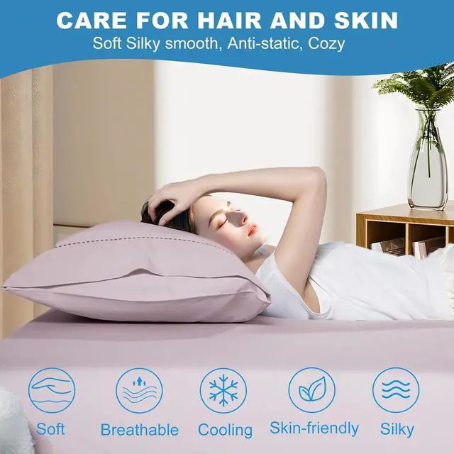 Alt view image 5 of 7 - Cooling Pillow Cases Set of 2 King Size Cool Pillowcases for Hair Skin and Hot Sleepers Soft Silky Summer Pillow Cover with Envelope Closure Pinkish Purple 20x40 Inch