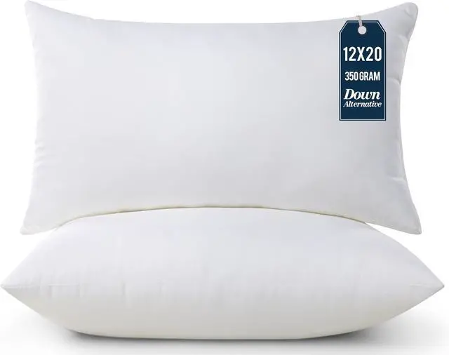 Main image of Throw Pillows (Pack of 2 White) 12 x 20 Inches Indoor Decorative Pillow Insert for Sofa Bed and Couch