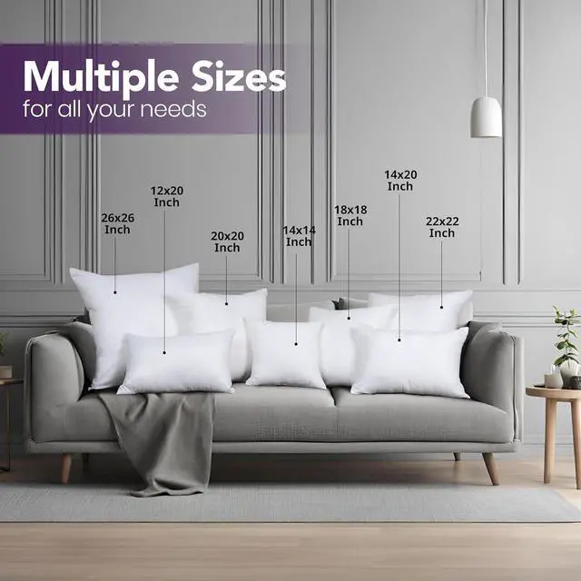 Alt view image 6 of 7 - Throw Pillows (Pack of 2 White) 12 x 20 Inches Indoor Decorative Pillow Insert for Sofa Bed and Couch
