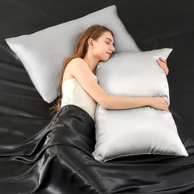 Alt view image 7 of 7 - Mulberry Silk Pillowcase for Hair and Skin Silk Pillow Cases Standard Size Set of 2 with Hidden Zipper 20x26 Inches Ultra Smooth Cooling Pillow Cases for Hot Sleepers(Light Grey 2 Pack)
