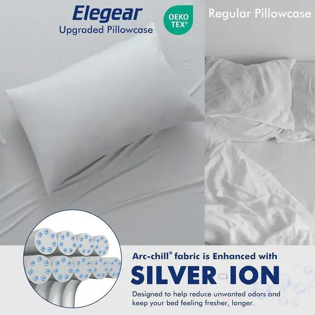 Alt view image 3 of 7 - Cooling Pillow Cases for Hot Sleepers Clean Fabric Silver Infused Cooling Pillowcase Q-Max>0.5 Soft Pillow Cases for Hair & Skin Zipper Pillow Cases Set of 2 Gray (Standard 20 x 60)