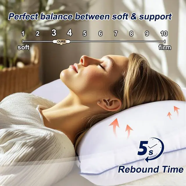 Alt view image 2 of 7 - Pillows Standard Size Set of 4 Hotel Collection Bed Pillow for Sleeping Pillows 4 Pack for Back Stomach or Side Sleepers Soft and Supportive Washable Pillow for Bedroom