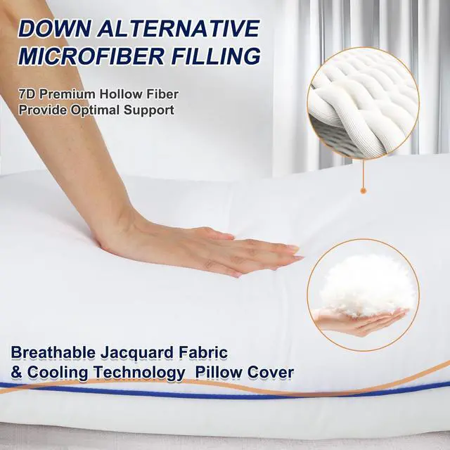 Alt view image 4 of 7 - Pillows Standard Size Set of 4 Hotel Collection Bed Pillow for Sleeping Pillows 4 Pack for Back Stomach or Side Sleepers Soft and Supportive Washable Pillow for Bedroom