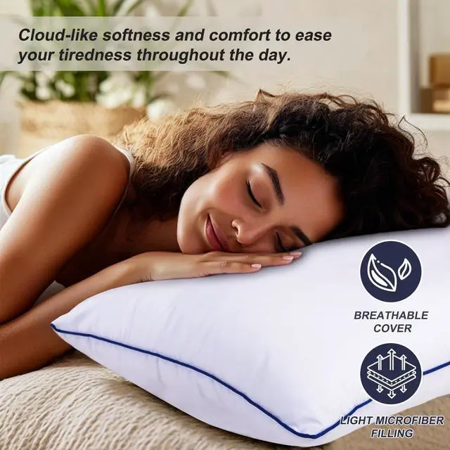 Alt view image 3 of 7 - Pillows Standard Size Set of 4 Hotel Collection Bed Pillow for Sleeping Pillows 4 Pack for Back Stomach or Side Sleepers Soft and Supportive Washable Pillow for Bedroom