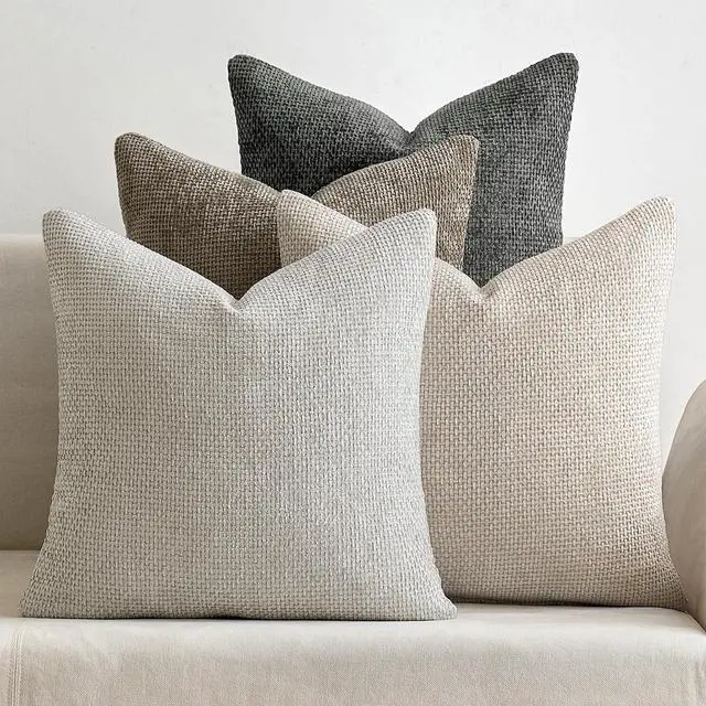 Main image of Pack of 4 Couch Throw Pillow Covers 18x18 Inch Neutral Soft Decorative Chenille Pillow Covers Farmhouse Boho Cushion Covers for Mid Century Modern Home Decor Sofa Bedroom Living Room
