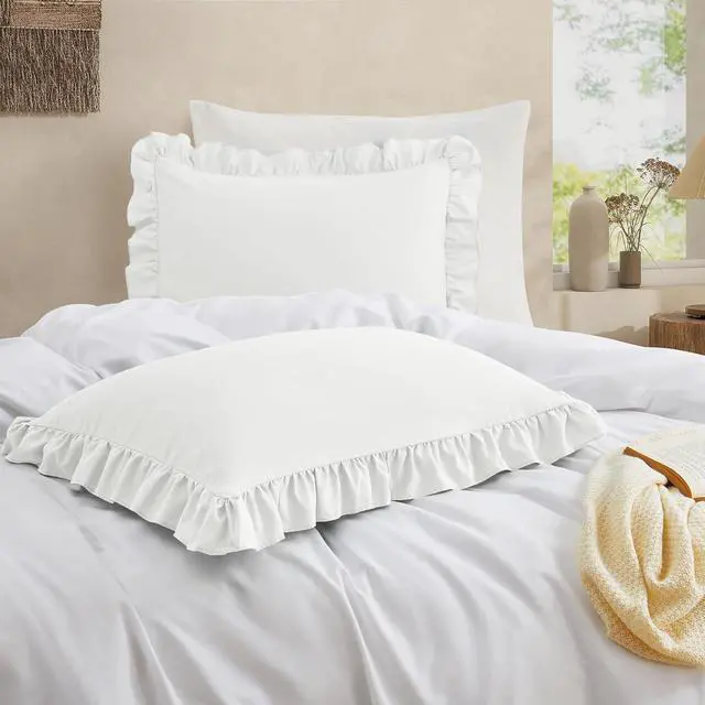 Alt view image 2 of 6 - Ruffled Pillow Cases Set of 2 White Standard Pillow Shams Brushed Microfiber Edge Ruffled Soft Pillow Cover with Envelope Closure for Bedding Decor (20x26)