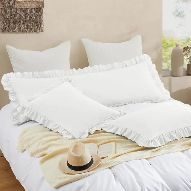 Alt view image 3 of 6 - Ruffled Pillow Cases Set of 2 White Standard Pillow Shams Brushed Microfiber Edge Ruffled Soft Pillow Cover with Envelope Closure for Bedding Decor (20x26)