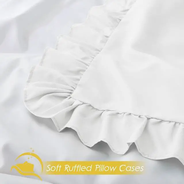 Alt view image 4 of 6 - Ruffled Pillow Cases Set of 2 White Standard Pillow Shams Brushed Microfiber Edge Ruffled Soft Pillow Cover with Envelope Closure for Bedding Decor (20x26)