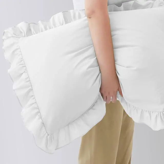 Alt view image 6 of 6 - Ruffled Pillow Cases Set of 2 White Standard Pillow Shams Brushed Microfiber Edge Ruffled Soft Pillow Cover with Envelope Closure for Bedding Decor (20x26)