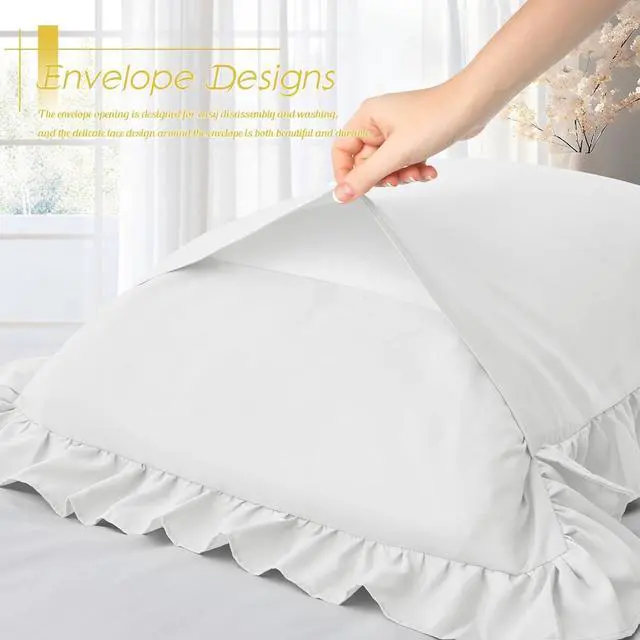 Alt view image 5 of 6 - Ruffled Pillow Cases Set of 2 White Standard Pillow Shams Brushed Microfiber Edge Ruffled Soft Pillow Cover with Envelope Closure for Bedding Decor (20x26)