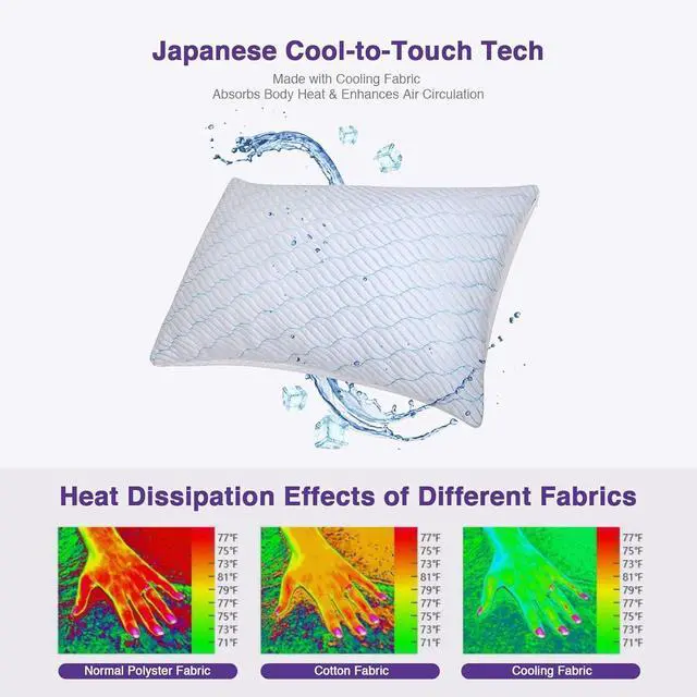 Alt view image 2 of 7 - Cooling Pillows Queen Size Set of 2 Memory Foam Pillows with Zipper Adjustable Firmness for Sleeping Cool Cold Pillow to Hot Side Back and Stomach Sleepers 2 Pack 20x30