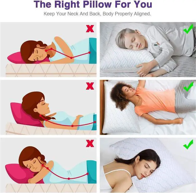 Alt view image 6 of 7 - Cooling Pillows Queen Size Set of 2 Memory Foam Pillows with Zipper Adjustable Firmness for Sleeping Cool Cold Pillow to Hot Side Back and Stomach Sleepers 2 Pack 20x30