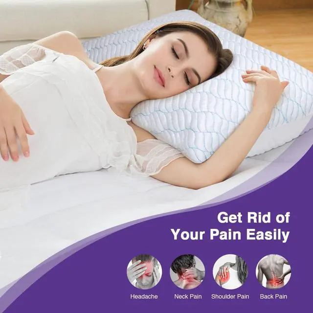 Alt view image 7 of 7 - Cooling Pillows Queen Size Set of 2 Memory Foam Pillows with Zipper Adjustable Firmness for Sleeping Cool Cold Pillow to Hot Side Back and Stomach Sleepers 2 Pack 20x30