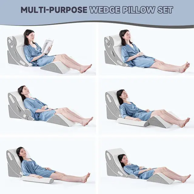Alt view image 5 of 7 - 4PCS Orthopedic Bed Wedge Pillow Set for Sleeping Post Surgery Foam Pillow for Body Back and Leg Pain Relief Triangle Adjustable Support Pillow - Acid Reflux Anti Snoring & GERD Sleeping