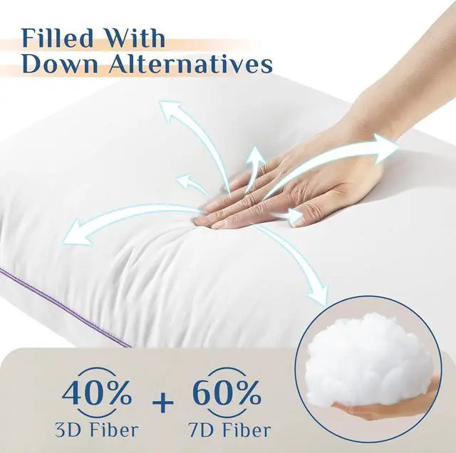 Alt view image 3 of 7 - Pillows Queen Size Set of 2 Medium Supportive Bed Pillows with Super Soft Down Alternative Fill Luxury Fluffy Hotel Quality for Side Back and Stomach Sleepers