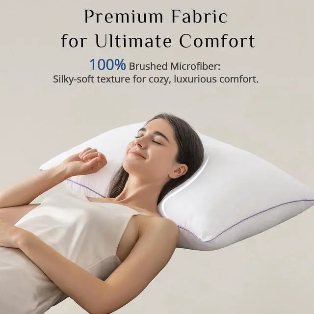 Alt view image 4 of 7 - Pillows Queen Size Set of 2 Medium Supportive Bed Pillows with Super Soft Down Alternative Fill Luxury Fluffy Hotel Quality for Side Back and Stomach Sleepers