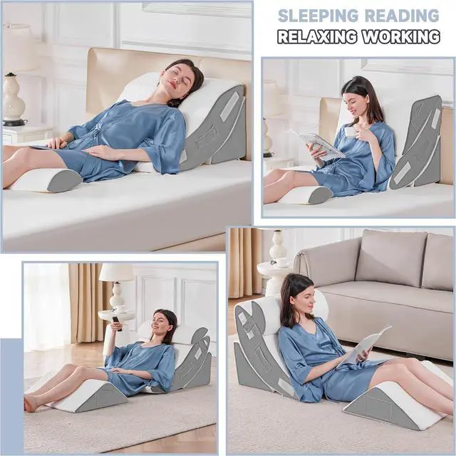 Alt view image 2 of 7 - 4PCS Orthopedic Bed Wedge Pillow Set for Sleeping Post Surgery Foam Pillow for Body Back and Leg Pain Relief Triangle Adjustable Support Pillow - Acid Reflux Anti Snoring & GERD Sleeping
