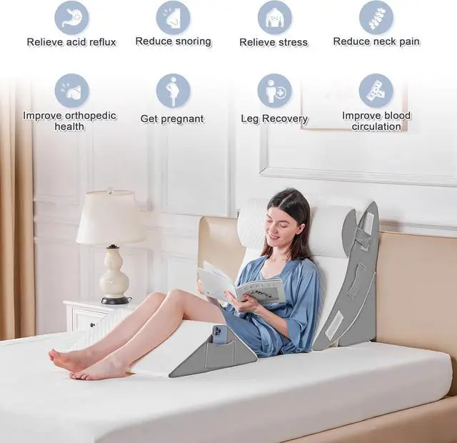 Alt view image 4 of 7 - 4PCS Orthopedic Bed Wedge Pillow Set for Sleeping Post Surgery Foam Pillow for Body Back and Leg Pain Relief Triangle Adjustable Support Pillow - Acid Reflux Anti Snoring & GERD Sleeping