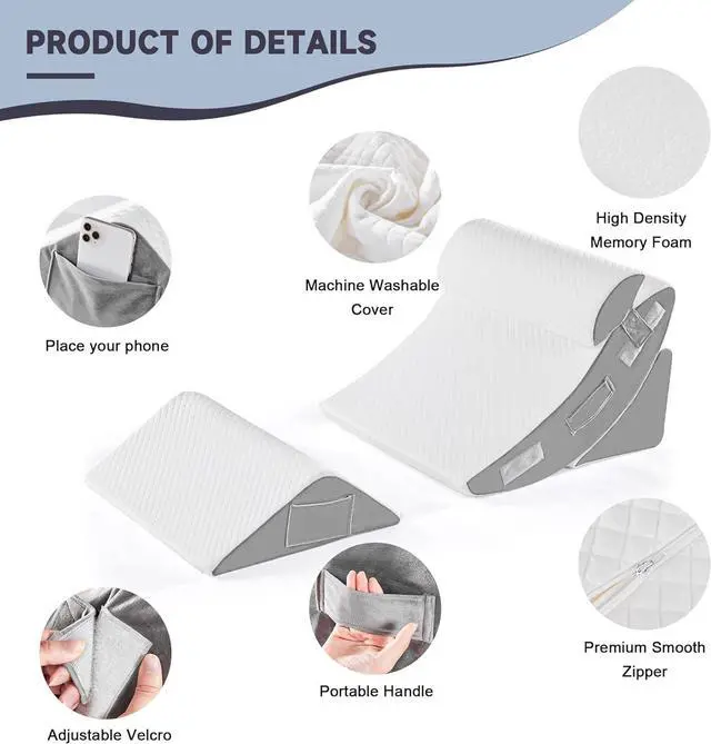 Alt view image 3 of 7 - 4PCS Orthopedic Bed Wedge Pillow Set for Sleeping Post Surgery Foam Pillow for Body Back and Leg Pain Relief Triangle Adjustable Support Pillow - Acid Reflux Anti Snoring & GERD Sleeping