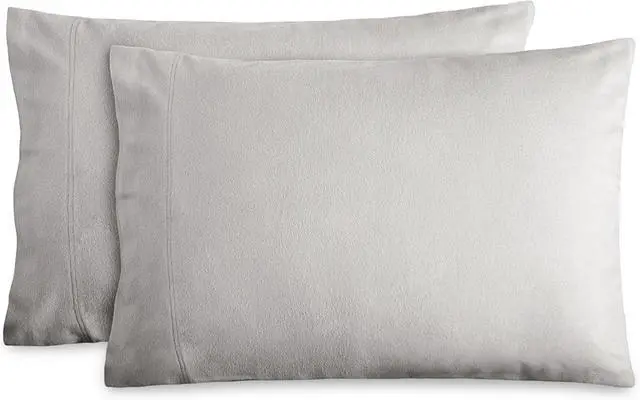 Main image of Flannel Standard Pillowcases Set of 2-100% Cotton - Velvety Soft & Cozy - Double Brushed Heavyweight Flannel Pillowcases (Standard Pillowcase Set of 2 Light Grey)