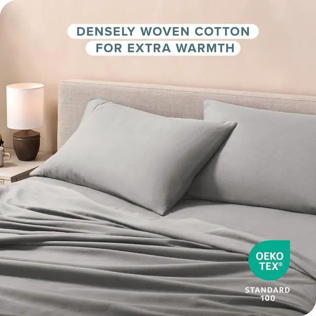 Alt view image 3 of 7 - Flannel Standard Pillowcases Set of 2-100% Cotton - Velvety Soft & Cozy - Double Brushed Heavyweight Flannel Pillowcases (Standard Pillowcase Set of 2 Light Grey)