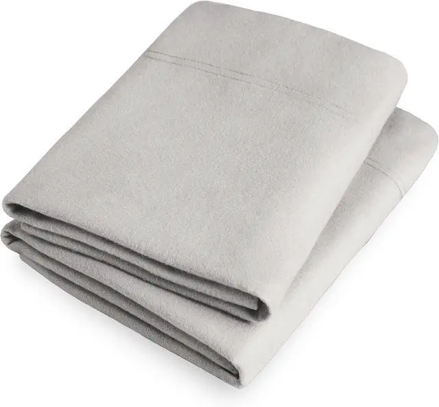 Alt view image 5 of 7 - Flannel Standard Pillowcases Set of 2-100% Cotton - Velvety Soft & Cozy - Double Brushed Heavyweight Flannel Pillowcases (Standard Pillowcase Set of 2 Light Grey)