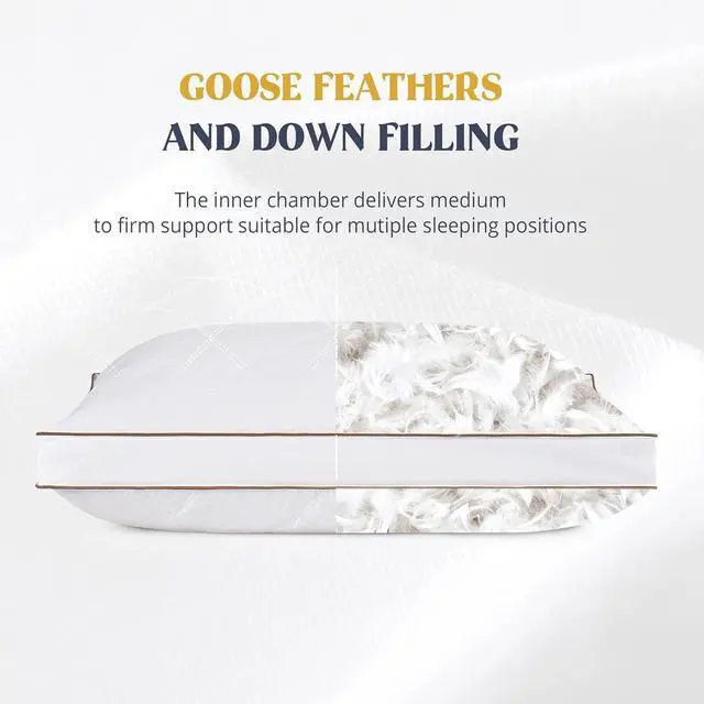 Alt view image 4 of 7 - ? Goose Feathers and Down Pillow for Sleeping Gusseted Bed Hotel Collection Pillows King Set of 2