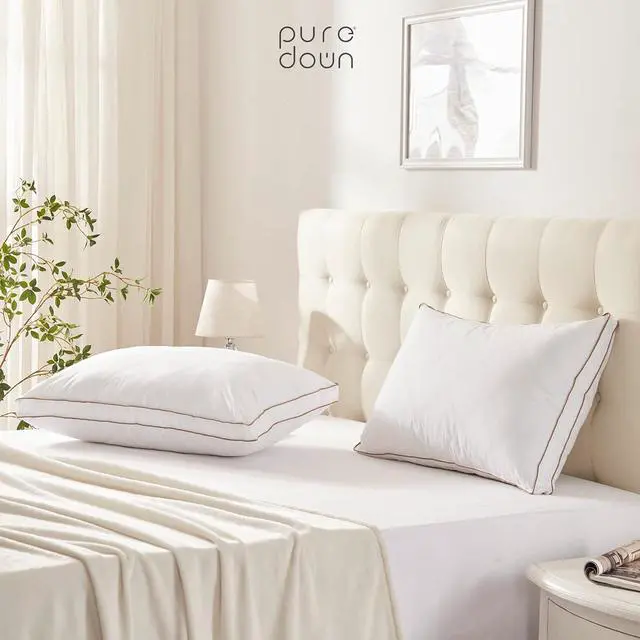 Alt view image 6 of 7 - ? Goose Feathers and Down Pillow for Sleeping Gusseted Bed Hotel Collection Pillows King Set of 2