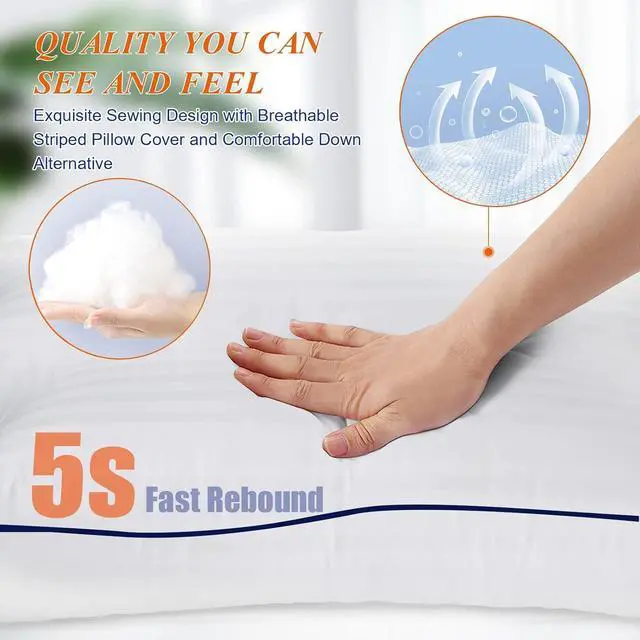 Alt view image 2 of 7 - Bed Pillows for Sleeping King Size Pillows Set of 2 Cooling Luxury Hotel Quality Pillow with Premium Soft Down Alternative Filling for Back Stomach or Side Sleepers