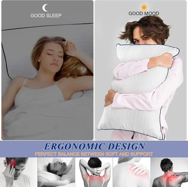 Alt view image 4 of 7 - Bed Pillows for Sleeping King Size Pillows Set of 2 Cooling Luxury Hotel Quality Pillow with Premium Soft Down Alternative Filling for Back Stomach or Side Sleepers