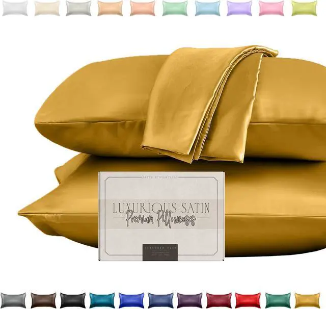 Main image of Silky and Luxurious 2-Piece Satin Pillowcase Set for Healthier Skin and Hair Hidden Zipper Closure and Beautifully Packaged Satin Pillowcase Set King Gold