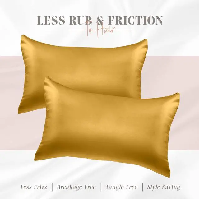 Alt view image 6 of 7 - Silky and Luxurious 2-Piece Satin Pillowcase Set for Healthier Skin and Hair Hidden Zipper Closure and Beautifully Packaged Satin Pillowcase Set King Gold