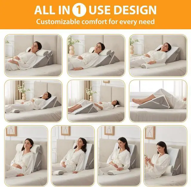 Alt view image 2 of 7 - 3PCS Wedge Pillow Set for After Surgery Wedge Pillow Headboard Adjustable 9&12 Inch Sleeping Wedge Acid Reflux Orthopedic Pillow Wedge for Back Pain Relief Gerd White/Grey