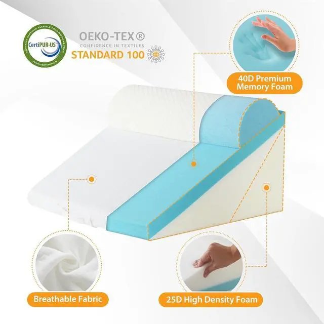 Alt view image 5 of 7 - 3PCS Wedge Pillow Set for After Surgery Wedge Pillow Headboard Adjustable 9&12 Inch Sleeping Wedge Acid Reflux Orthopedic Pillow Wedge for Back Pain Relief Gerd White/Grey